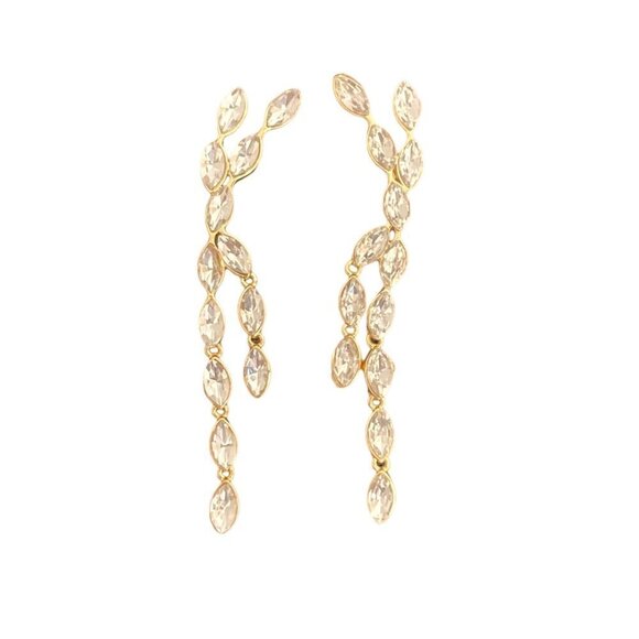 Baublebar Crystal Statement Stud Earrings Gold Tone Setting Long Dangles - Picture 2 of 8